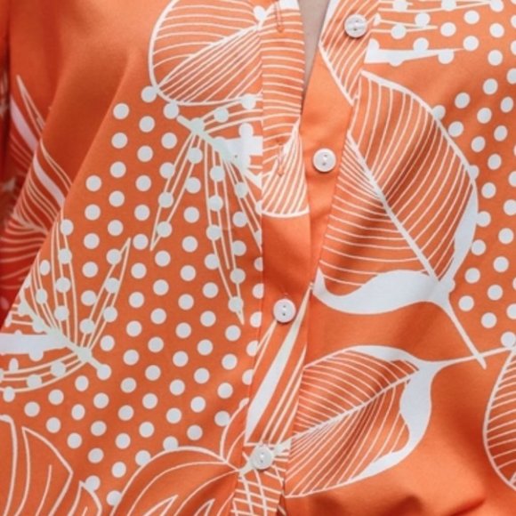 Boho Leaves Print Button Up Detail Top orange - Picture 5 of 5